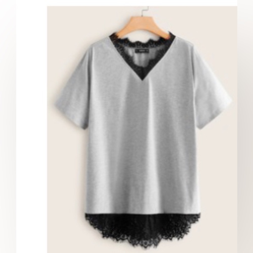 Lace Trim V Neck Tee